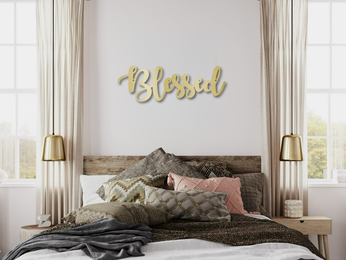 Blessed Metal Sign | Elegant Script Room Decor | Entryway Wall Art