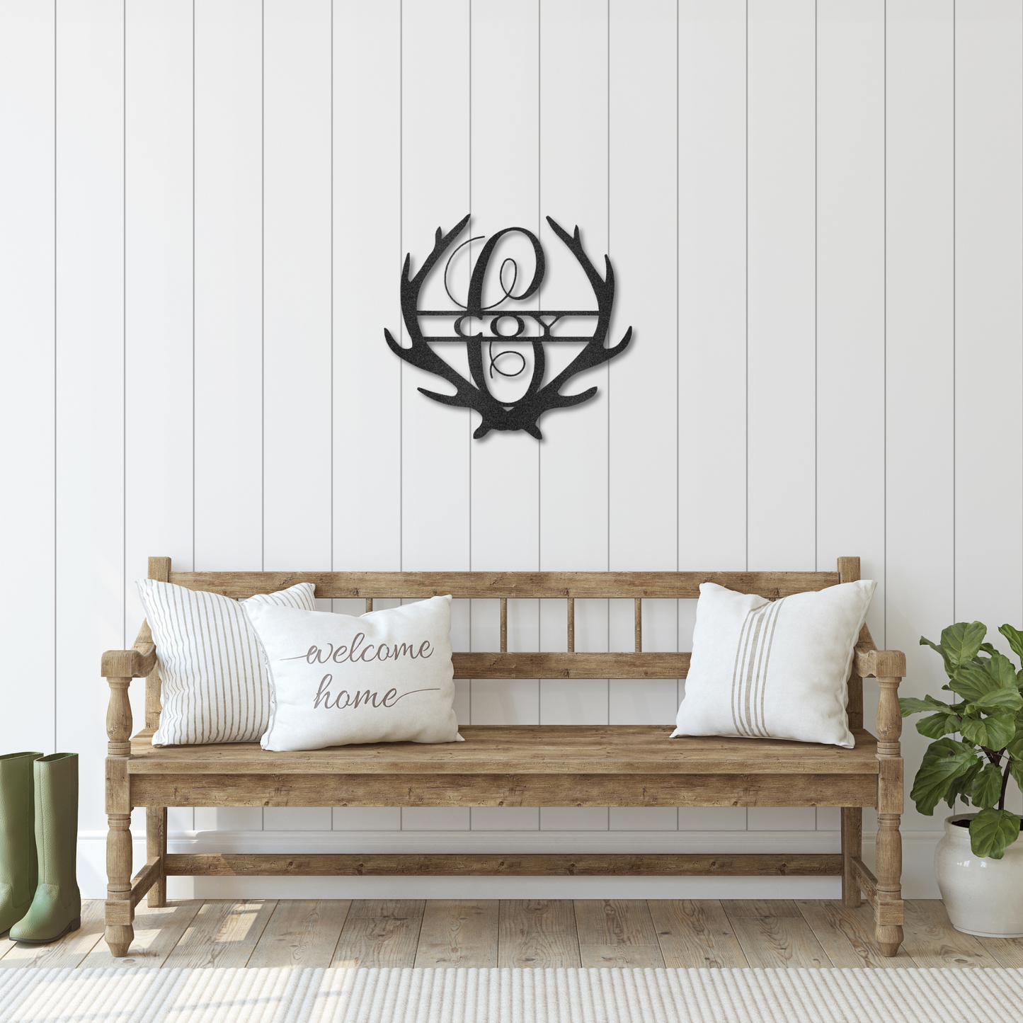 Personalized Laser Cut Metal Wall Art | Antler Monogram Sign