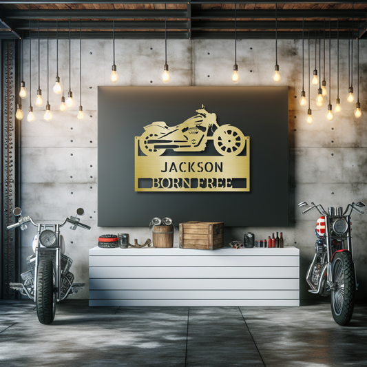 Personalized Motorbike Laser Cut Metal Wall Art - Custom Garage Sign