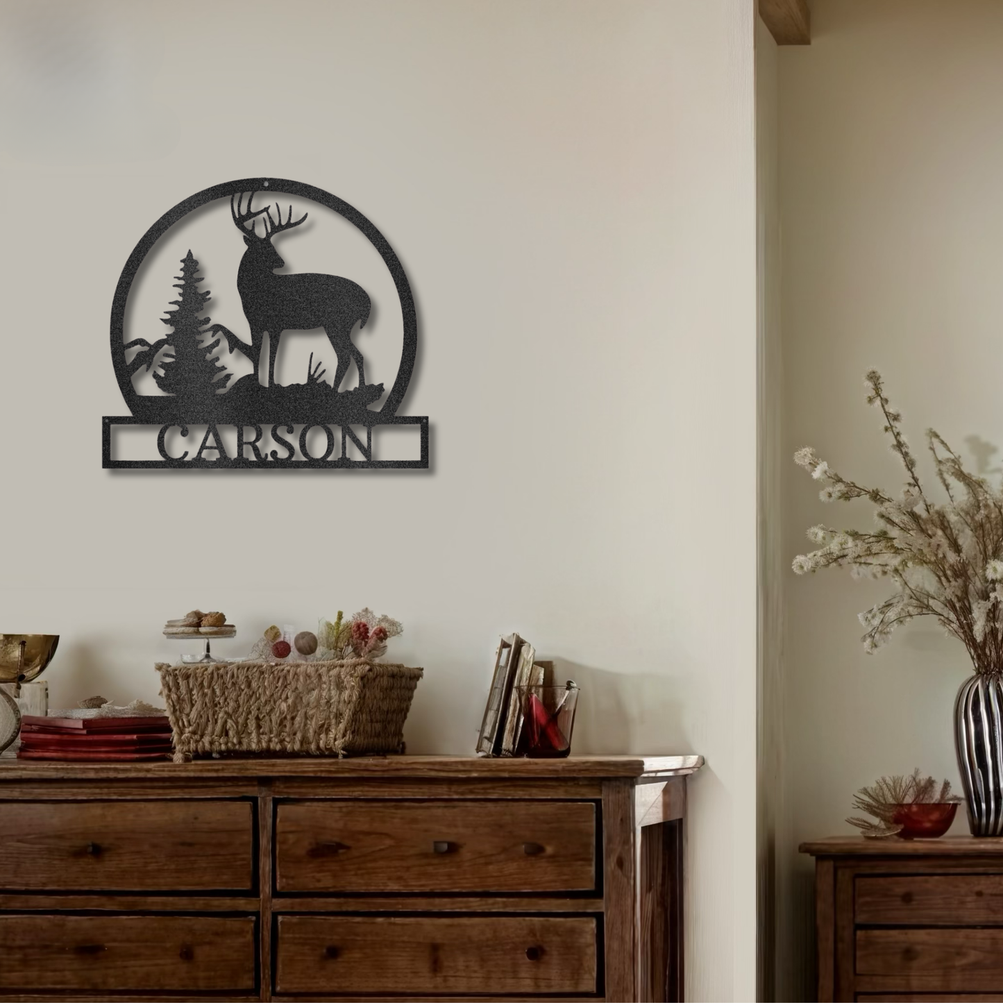 Personalized Buck Wilderness Laser Cut Metal Wall Art with Customizable Name