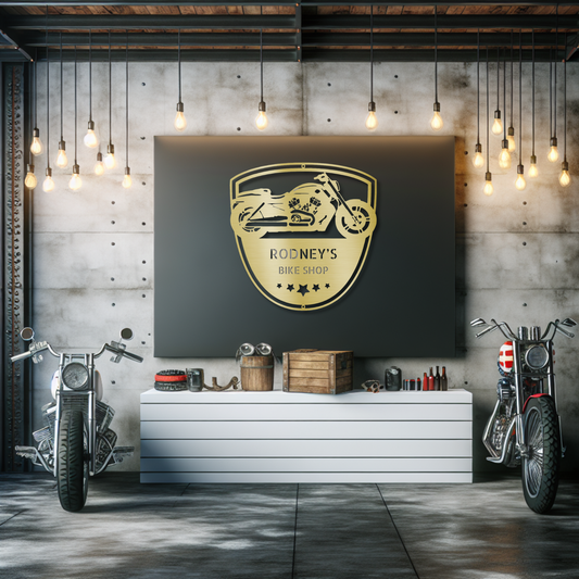 Personalized Motorbike Silhouette Laser Cut Metal Wall Art with Two Custom Text Options