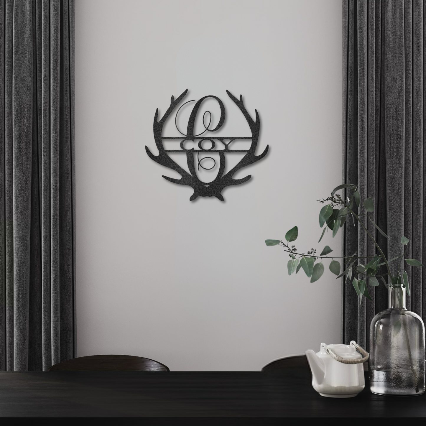 Personalized Laser Cut Metal Wall Art | Antler Monogram Sign