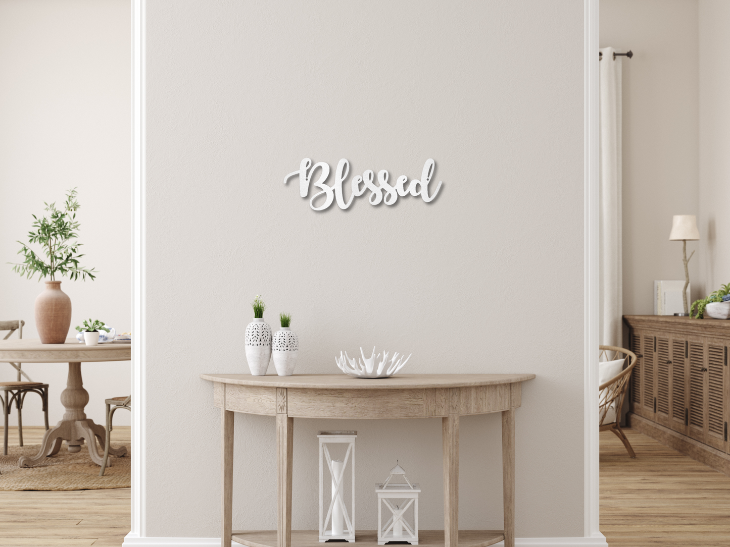 Blessed Metal Sign | Elegant Script Room Decor | Entryway Wall Art