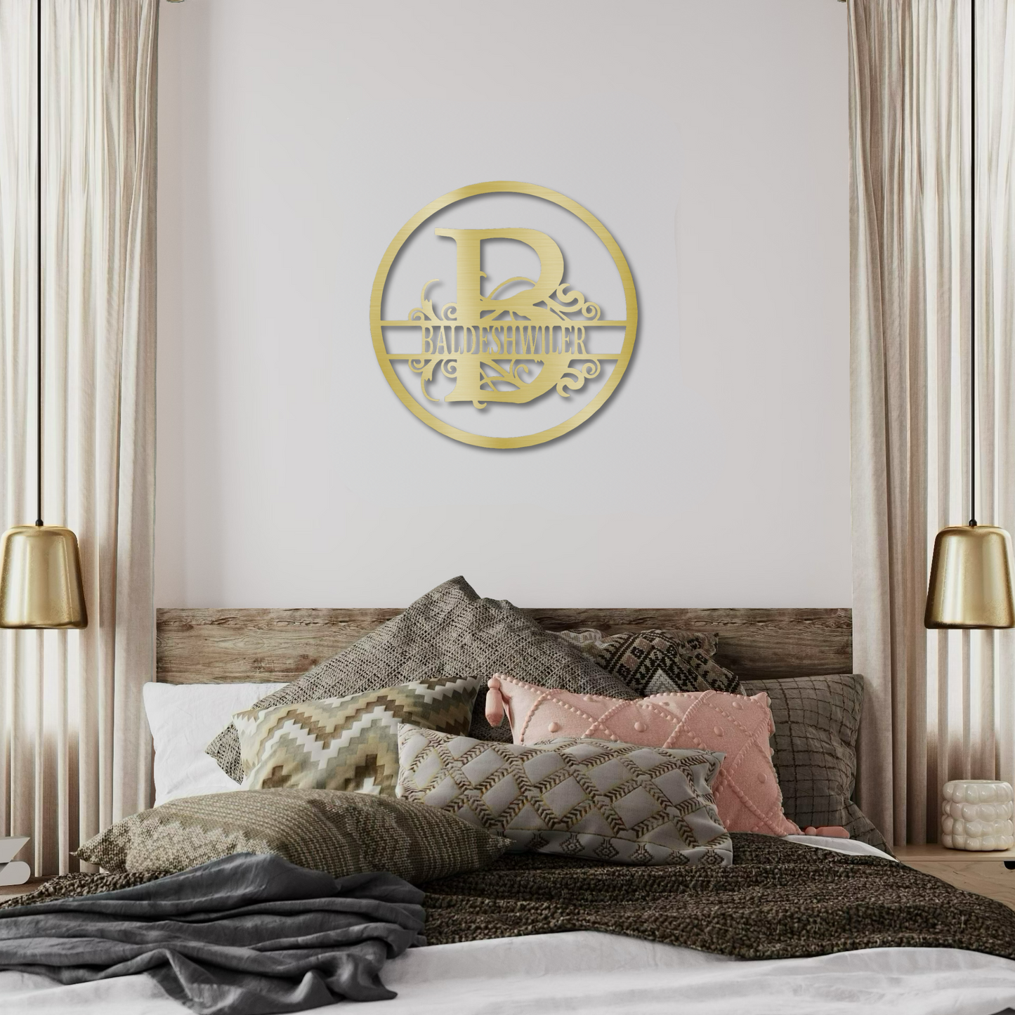 Personalized Laser Cut Metal Wall Art | Steel Split Letter Circle Monogram Family Name Sign