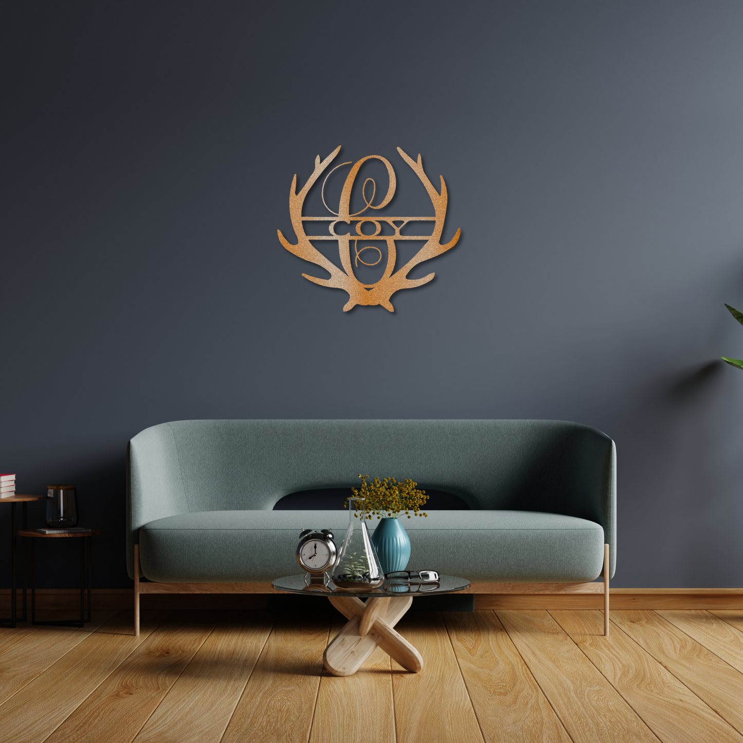 Personalized Laser Cut Metal Wall Art | Antler Monogram Sign