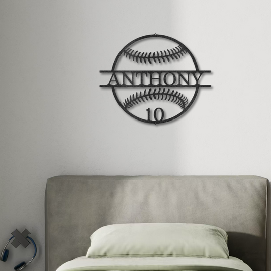 Personalized Baseball Metal Wall Art with Custom Name and Number