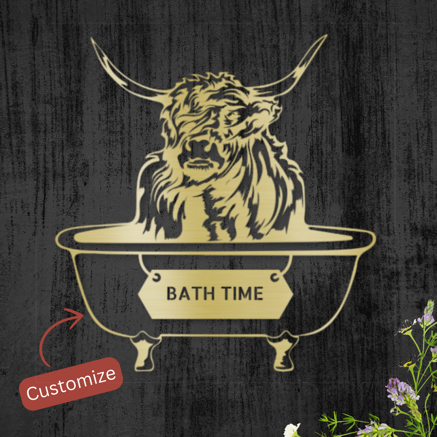 Bath Time Highland Cow Metal Art – Farmhouse Decor