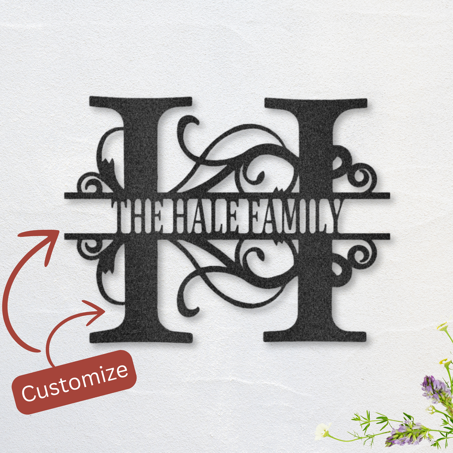 Split Letter Monogram Family Name Sign | Personalized Laser Cut Metal Wall Art