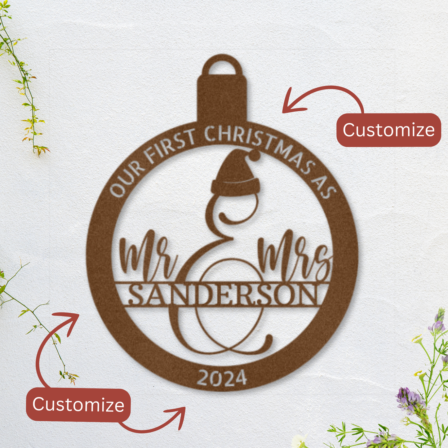 Personalized Mr. & Mrs. Split Monogram Ornament – Custom Christmas Door Hanger, Wall Art, First Christmas Newlywed Keepsake