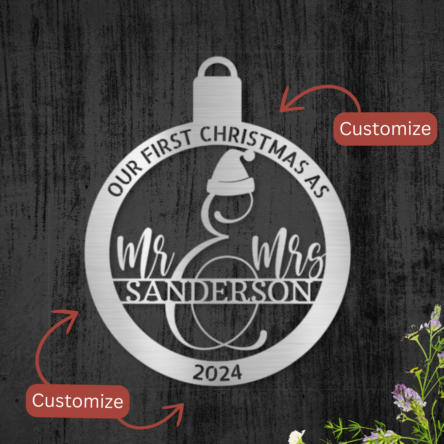 Personalized Mr. & Mrs. Split Monogram Ornament – Custom Christmas Door Hanger, Wall Art, First Christmas Newlywed Keepsake