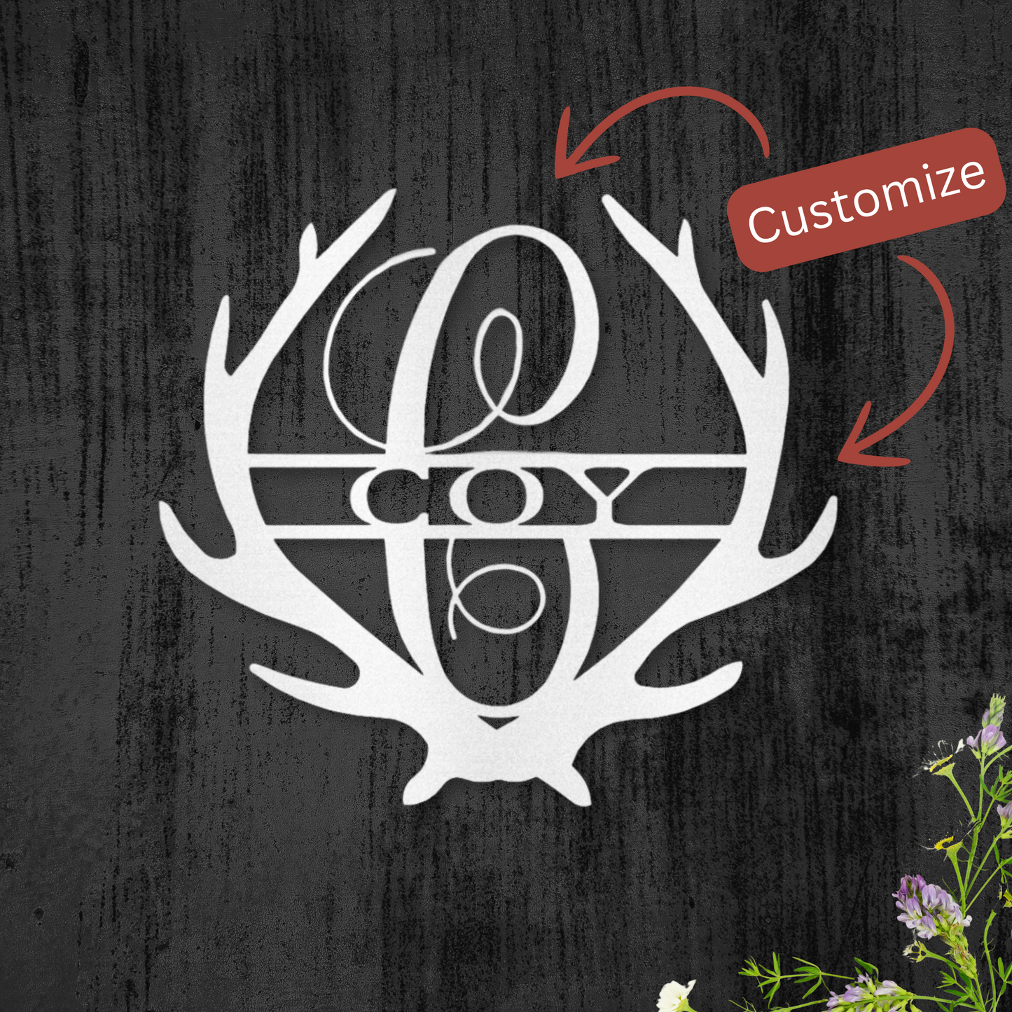 Personalized Laser Cut Metal Wall Art | Antler Monogram Sign