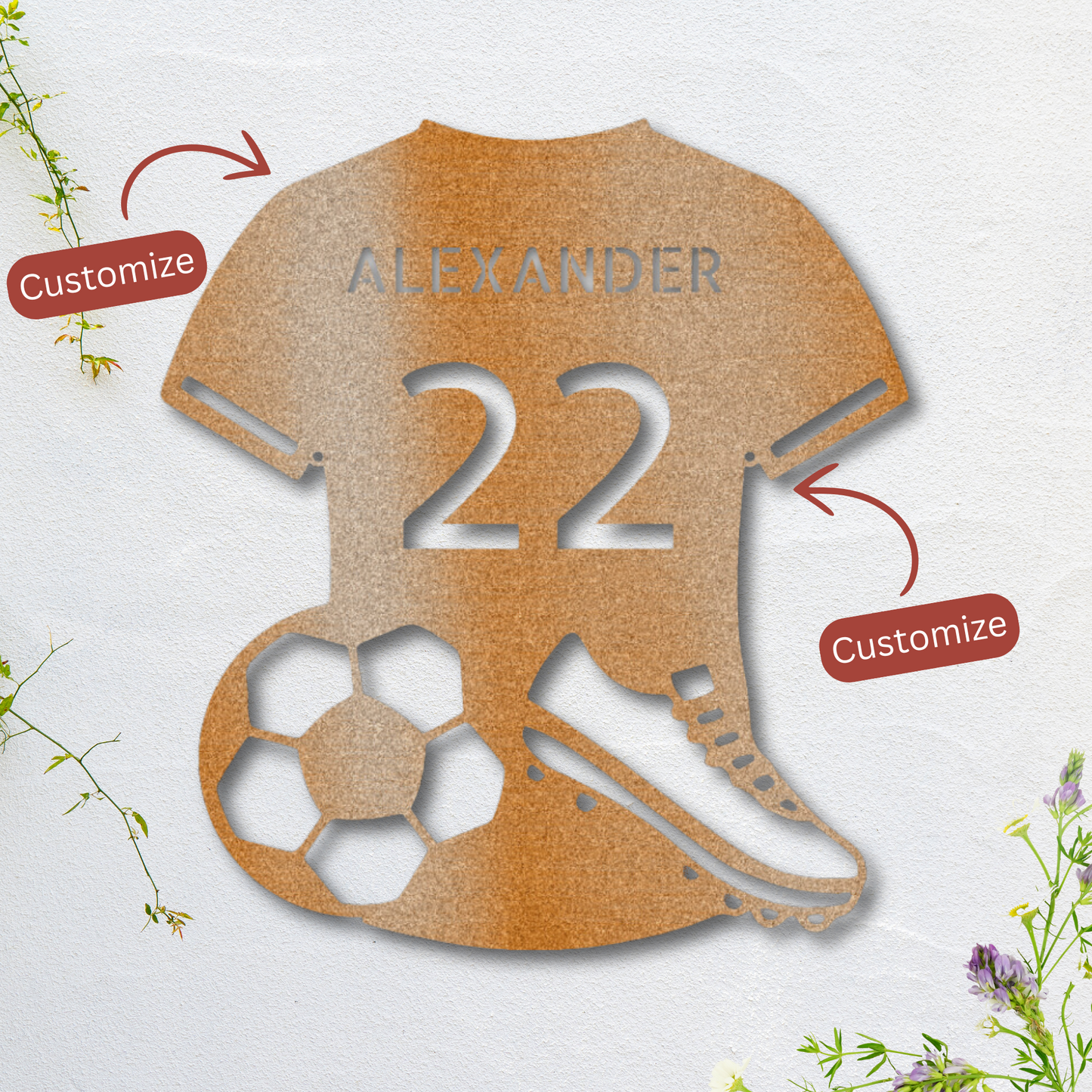 Personalized Soccer Jersey Laser Cut Metal Wall Art - Custom Name and Number