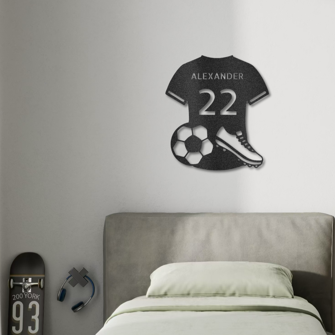 Personalized Soccer Jersey Laser Cut Metal Wall Art - Custom Name and Number